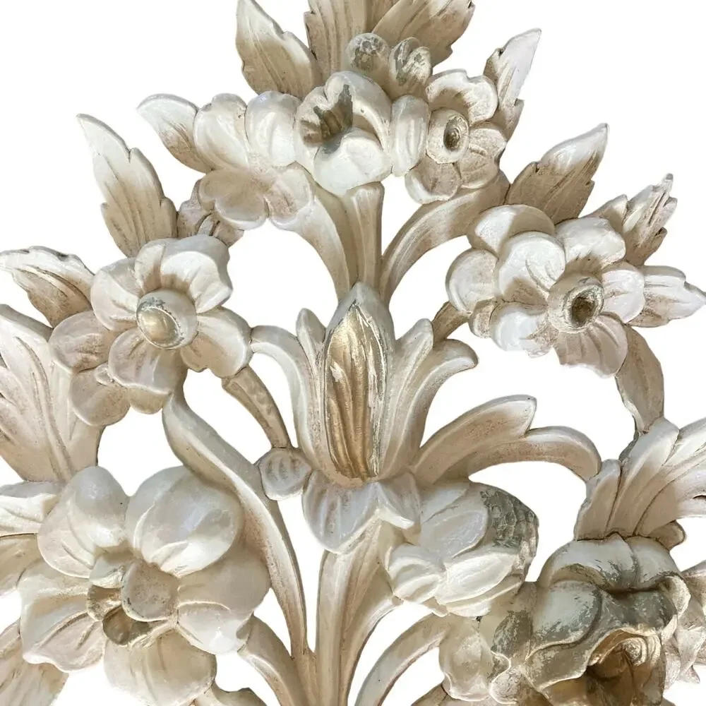 Vintage EuroMarchi Italy‎ Gold Gilt Floral Wall Decor Hollywood Regency Set Pair